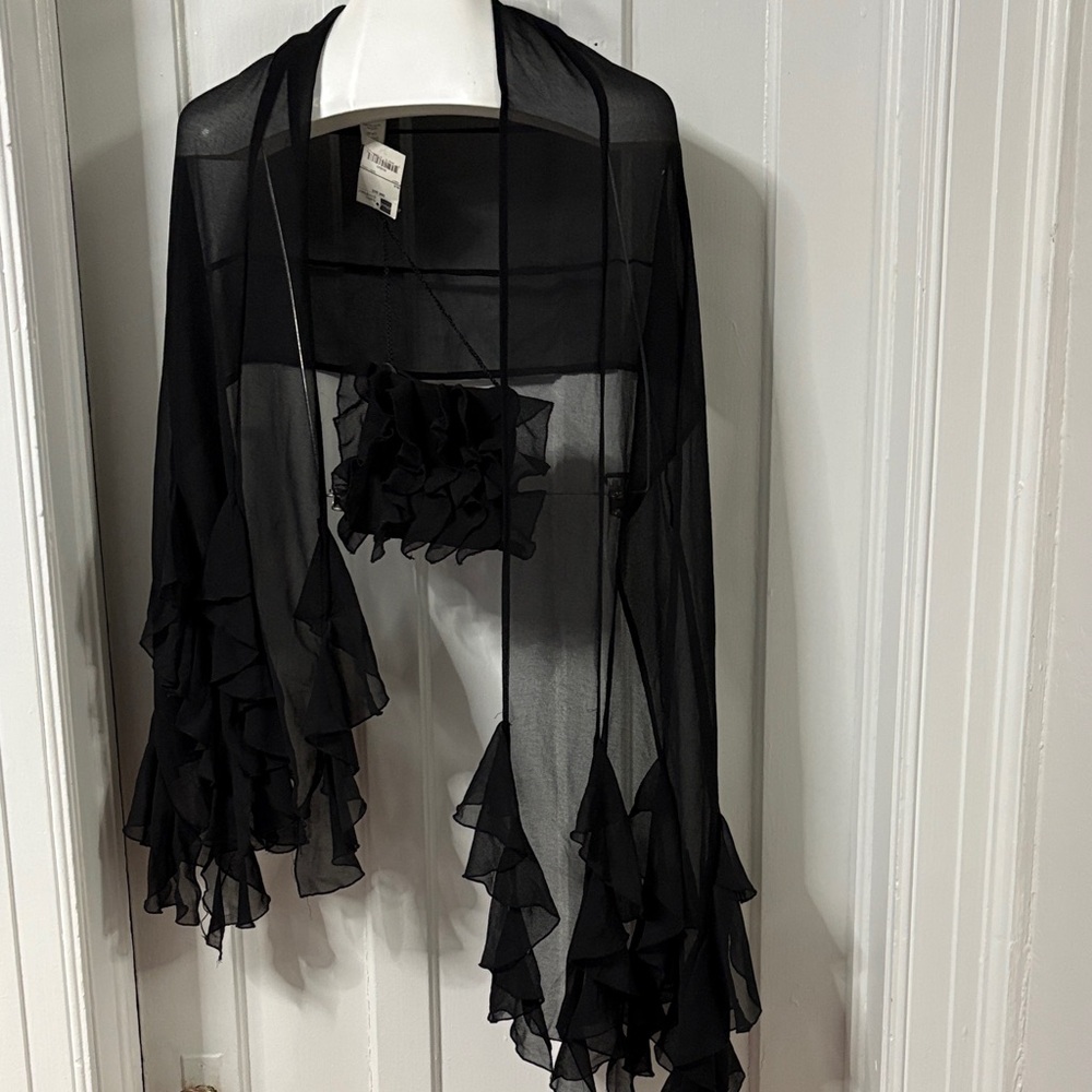 Worthington Black Sheer Ruffle Scarf